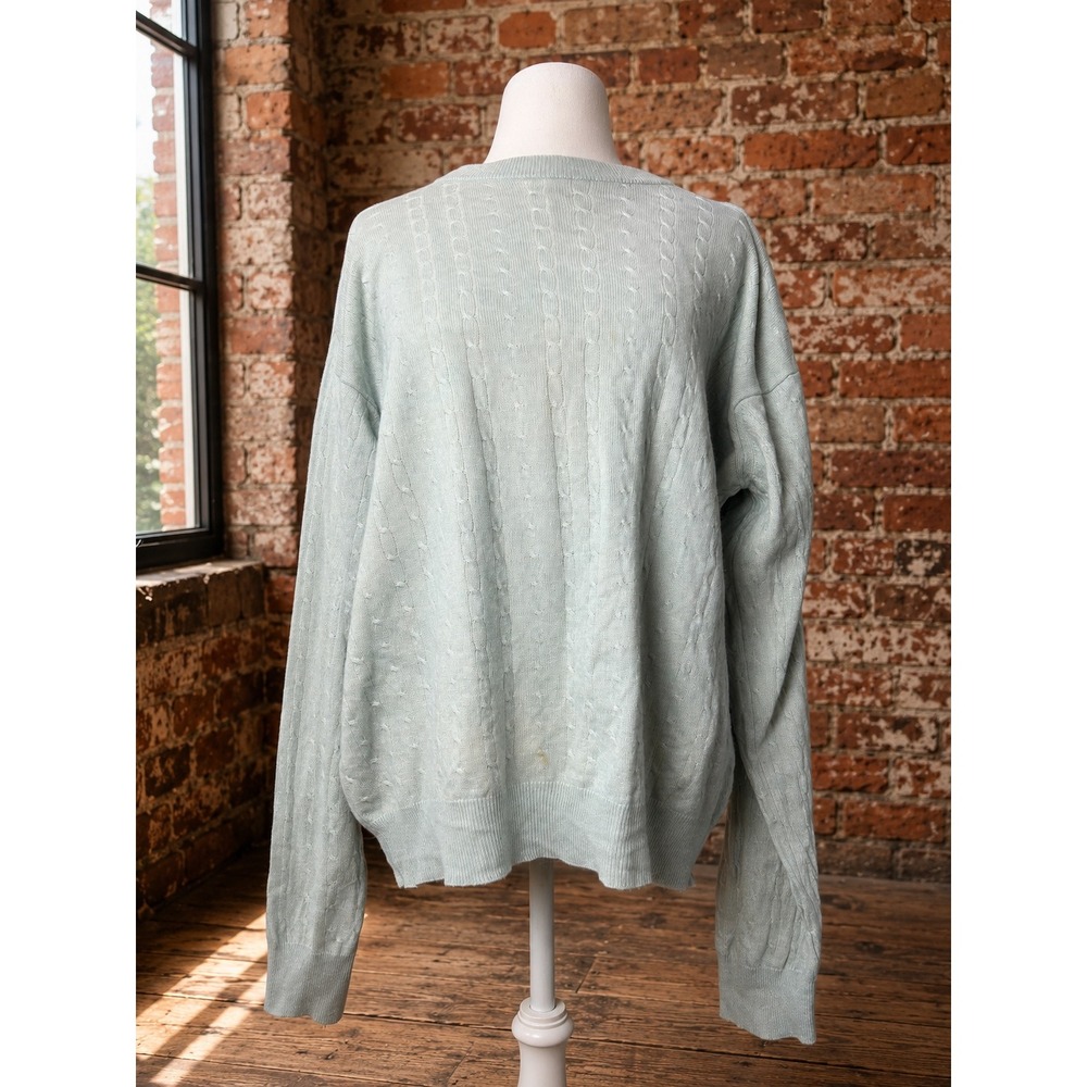 I Levrieri Italy Silk Cashmere Cable Knit Crewneck Sweater Blue Mens L *READ